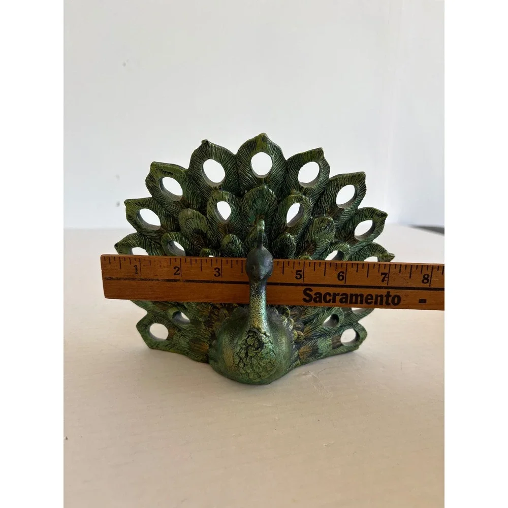 Maison Roi Peacock Candle Holder Green Bronze Fan Tail Figurine Decor
